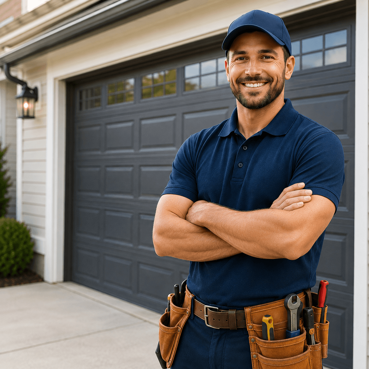 Garage door technician providing service in Manvel Texas