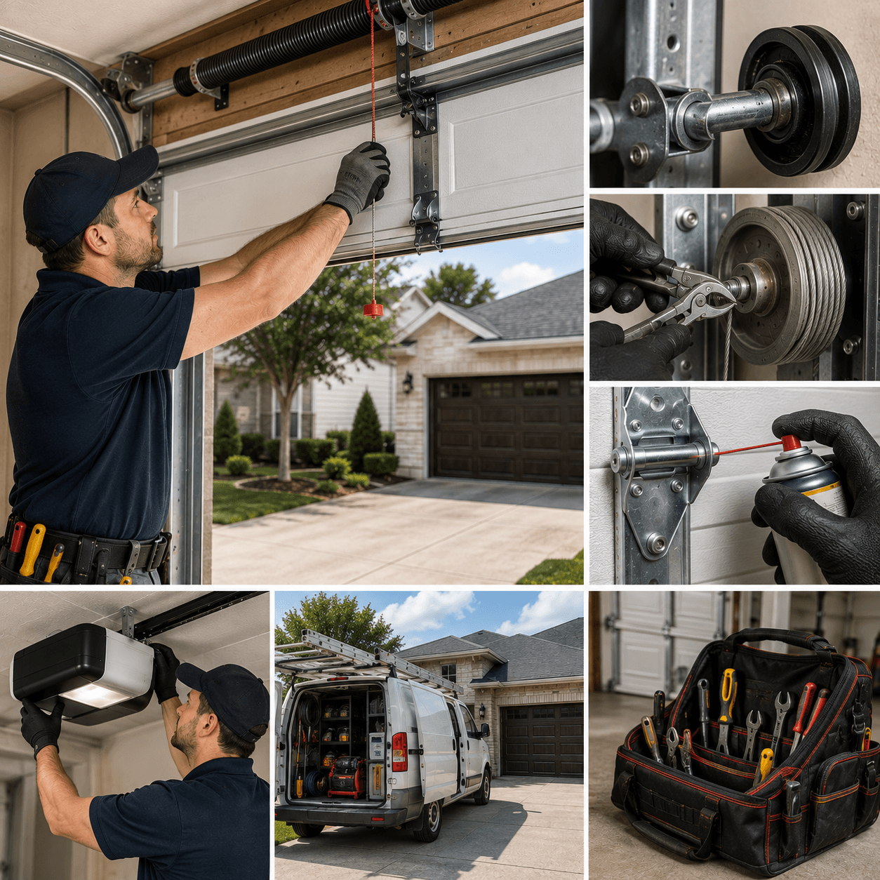 Garage door technician performing professional repair and maintenance service in Manvel Texas